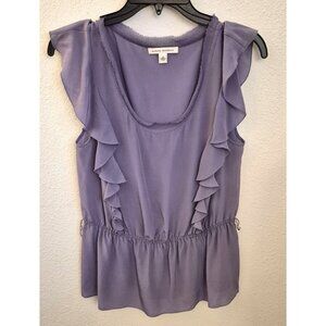 Banana Republic 100% Silk Lavender Short Flutter Sleeve Ruffled Blouse Sz S EUC